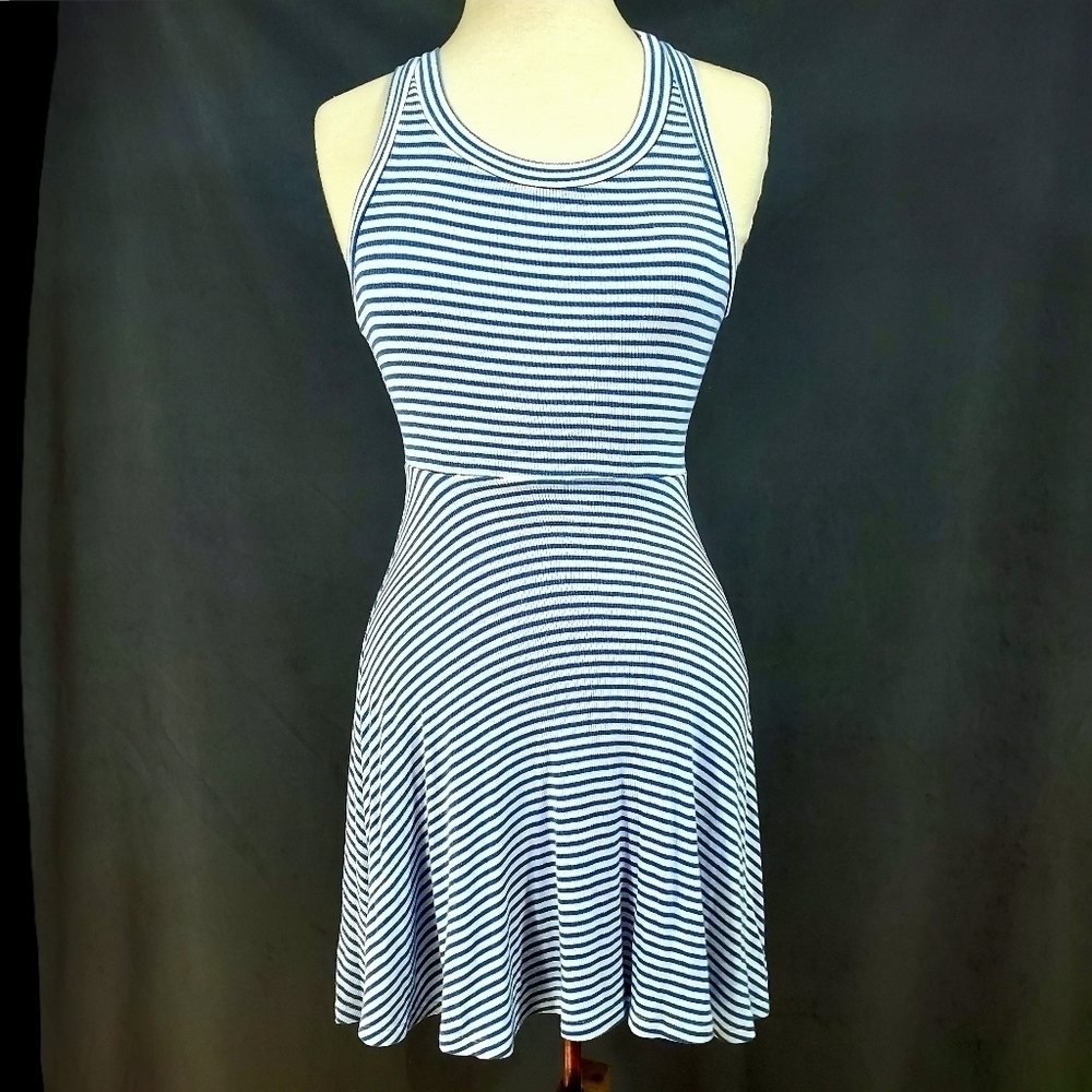 Everly Blue & White Striped Casual Sun Dress